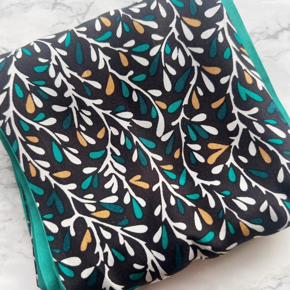 Talbots Floral Silk Scarf in Teal, Gold & Black | Long Rectangular Neckerchief